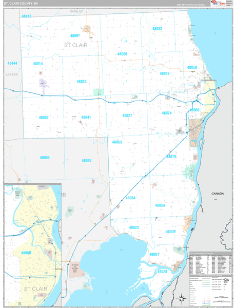 St. Clair County, MI Wall Map Premium Style